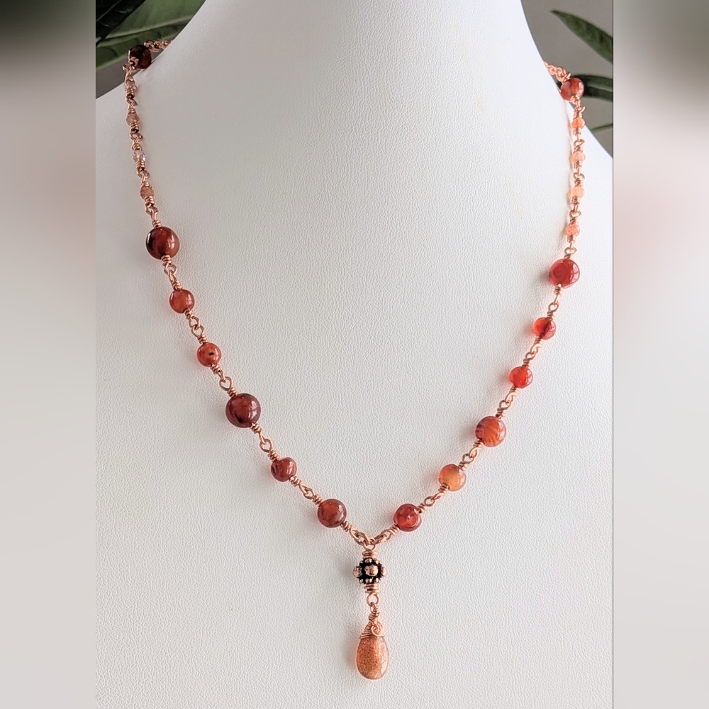 Elegant Carnelian Agate Necklace Artisan Crafted Copper Chain - Picture 12 of 15